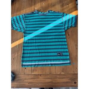 PERMIT 5 Mens Striped T Shirt Teal Gray Sportswear Size M Made in Korea VINTGAE